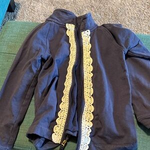 Lilly Pulitzer zip up, medium 6/7 Kids Navy Blue Jacket with Lace Trim.